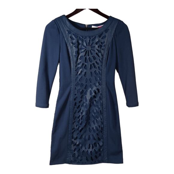 Tracy Reese Womens Sz 2 Navy Shift Dress With Cutout Overlay Details - Picture 1 of 10
